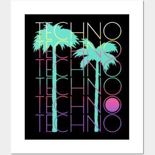 TECHNO  - Palm Trees (Blue/Pink) Posters and Art